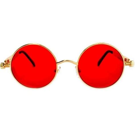 060 C10 Steampunk Gothic Sunglasses Metal Round Circle Gold Frame Red