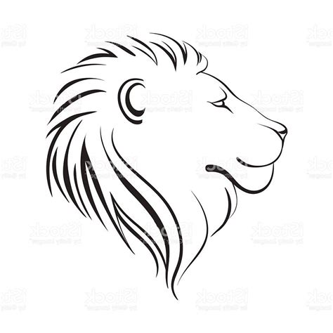 Unique Lions Head Profile Black Outline Vector Drawing