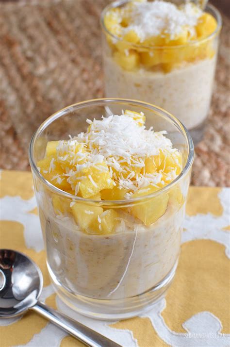 Cinnamon and nutmeg with the pumpkin puree bring out the fall making pumpkin overnight oats requires only a handful of ingredients. Low Syn Pina Colada Overnight Oats | Slimming World recipes