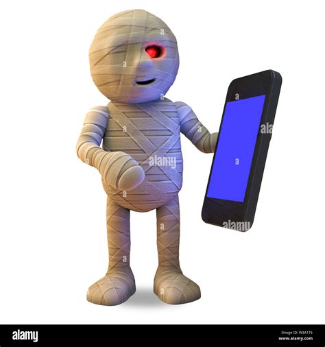 Connected Cartoon Egyptian Mummy Monster Plays With His New Smartphone