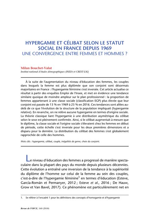 PDF Hypergamie Et C Libat Selon Le Statut Social En France Depuis