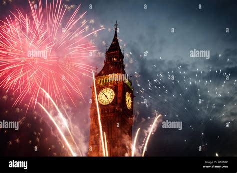 Explosive Fireworks Display Fills The Sky Around Big Ben New Years