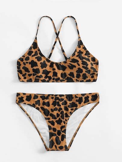 Leopard Criss Cross Top With Panty Bikini Bikinis Criss Cross Top Bikini Tops