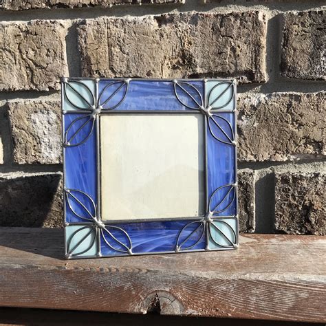 Blue Glass Picture Frame 3 5x3 5 Stained Glass Etsy In 2021 Glass Picture Frames Picture