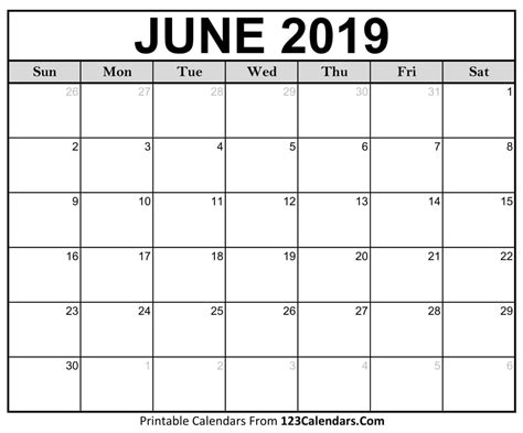 Blank June 2019 Calendar On We Heart It