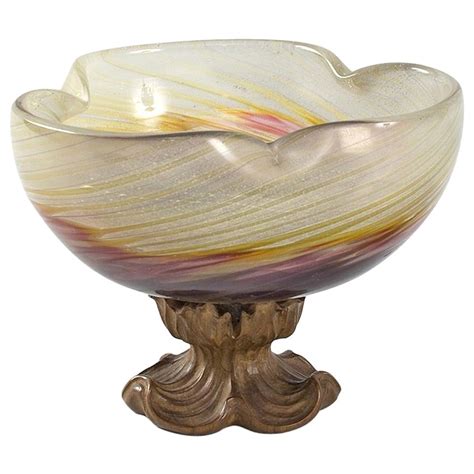 Emile Gallé French Art Nouveau Glass And Wood Footed Bowl For Sale At