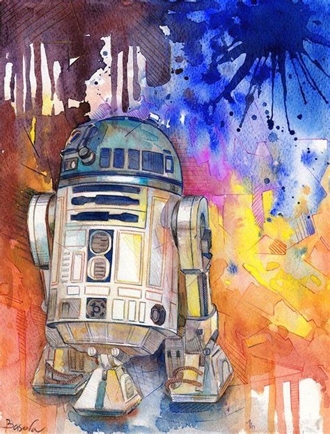 R2d2 Watercolor Painting Star Wars Watercolor Print Star