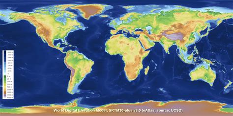 Global Bathymetry And Elevation Digital Elevation Model Srtm Plus V