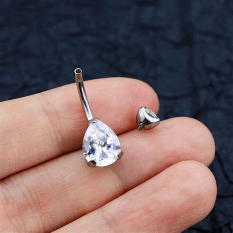 14g Solid Titanium Cubic Zirconia Belly Button Ring Navel Etsy