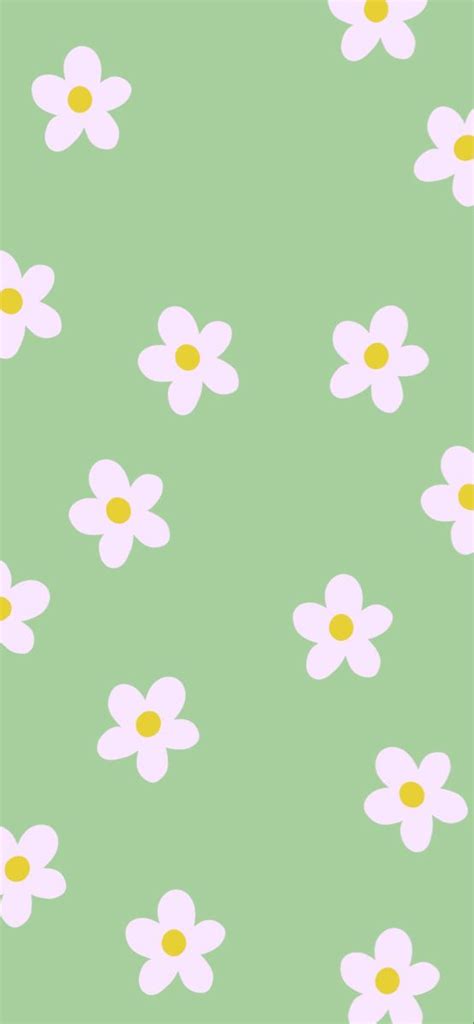 Green Wallpaper With White Flowers Pattern For Iphone Whats Wallpaper
