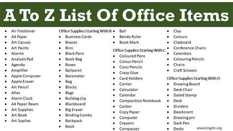 A To Z List Of Office Items Office Supplies Cool Desk Items Engdic