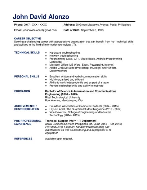 Sample Resume Formats For Fresh Graduates JobStreet Philippines
