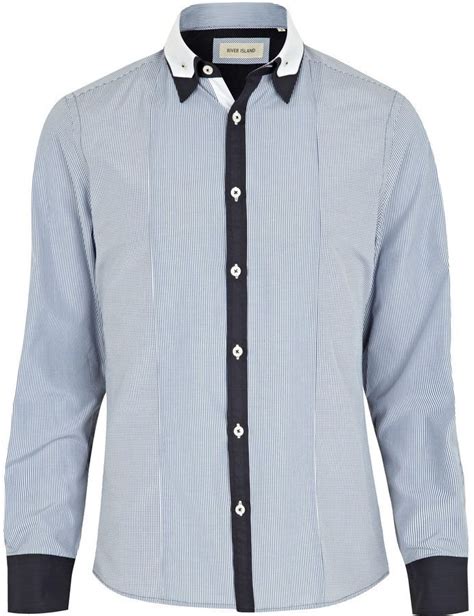 river island mens blue contrast placket double collar shirt mens outfits double collar shirt