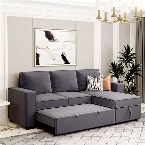Merax Home 91 Reversible Pull Out Sleeper Sectional Storage Sofa Bed