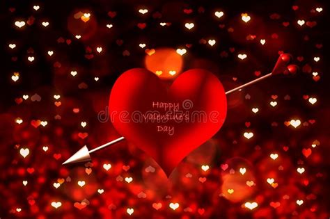 Valentine Card With Red Heart And Cupid`s Arrow Happy Valentine`s Day