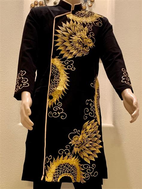 Black Ao Dai For Men Vietnamese Traditional Long Dress For Etsy