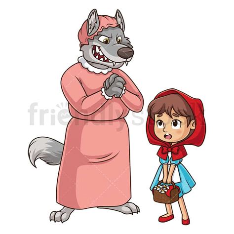 Grandma Wolf With Little Red Riding Hood Cartoon Clipart Vector Friendlystock