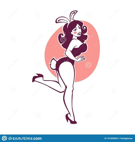 Pinup Rabbit Vector Illustration In Retro Style Girl In Bunny Costume
