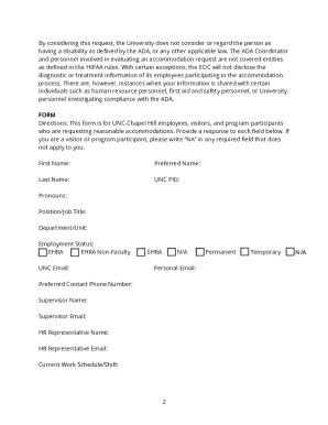 Fillable Online Unc Employee Accommodation Request Form Unc Employee