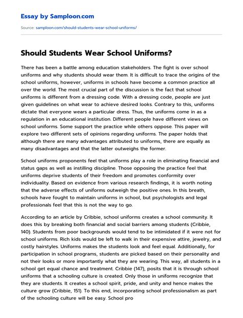 Should Students Wear School Uniforms Argumentative Essay On