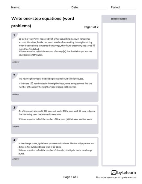 Write One Step Equations Word Problems Worksheets Pdf 6eea2a