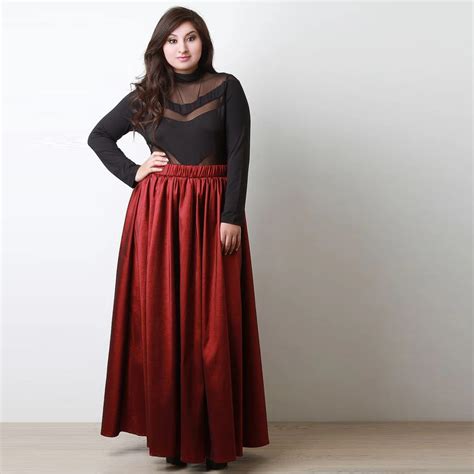 Wine Red Long Skirt Elastic Waist A Line Floor Length Maxi Skirt Plus