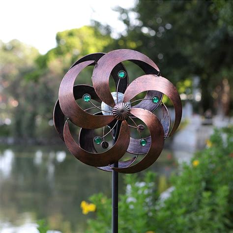 Solar Metal Wind Spinner Kinetic Outdoor Lawn Garden Decor Patio Stake