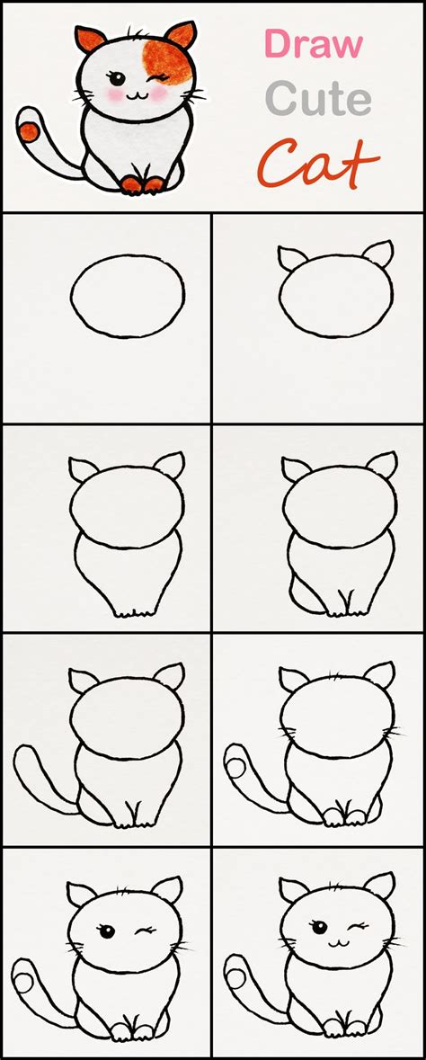 All that you need is paper, pencils and crayons. Learn how to draw a cute Cat step by step ♥ very simple tutorial #cat #drawings #kawaii # ...