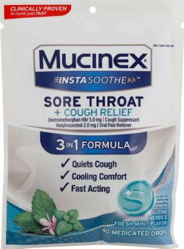 Mucinex® Instasoothe Alpine Herbs And Fresh Mint Sore Throat And Cough Relief Medicated Drops 40 Ct