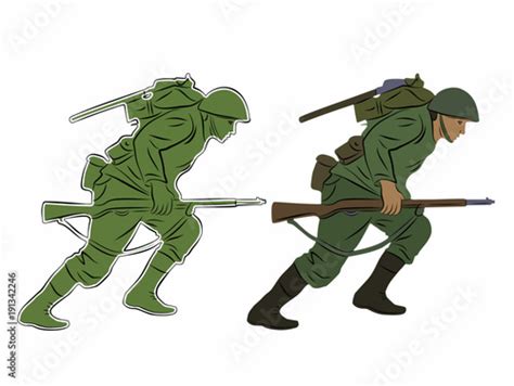 Illustration Of A Running Soldier Vector Draw Buy This Stock Vector