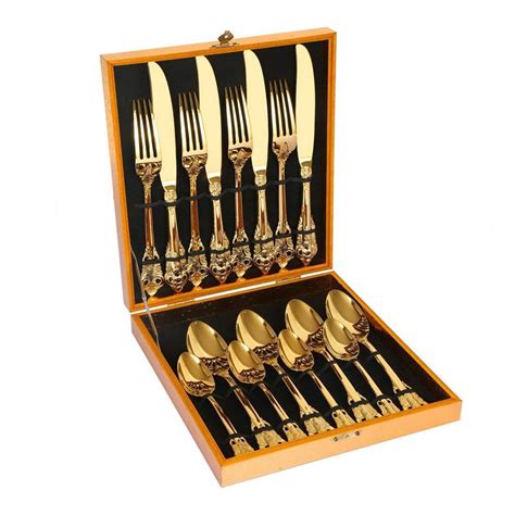 Check spelling or type a new query. 16pcs Luxury Dinnerware Set Gold Stainless Steel Retro Tableware Wedding Cutlery Flatware Knife ...
