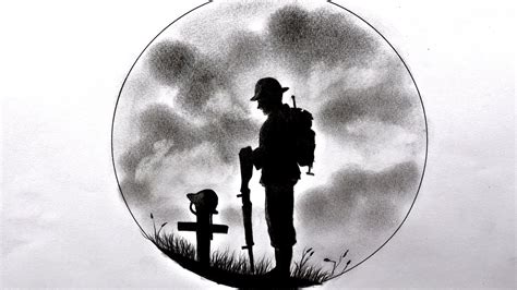 Battlefield Memorial For His Fallen Friend Drawing Sad Soldier