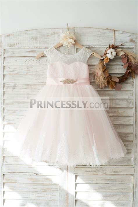 Sweetheart Ivory Lace Pink Tulle Wedding Flower Girl Dress W Sash Avivaly