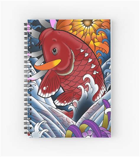 Red Koi Fish And Spider Mums Spiral Notebook