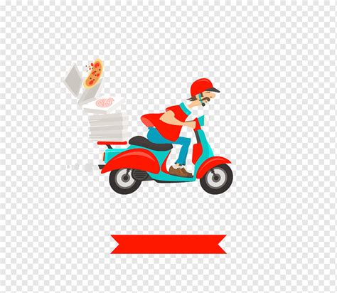 Man Ride On Motorcycle Illustration Take Out Pizza Italian Cuisine