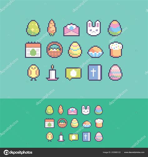 Pixel Art Cute Easter Vector Icons Set Stock Vector Image By ©kmarfu