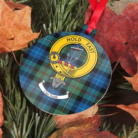 Smith Clan Crest And Tartan Metal Christmas Ornament 6 Styles