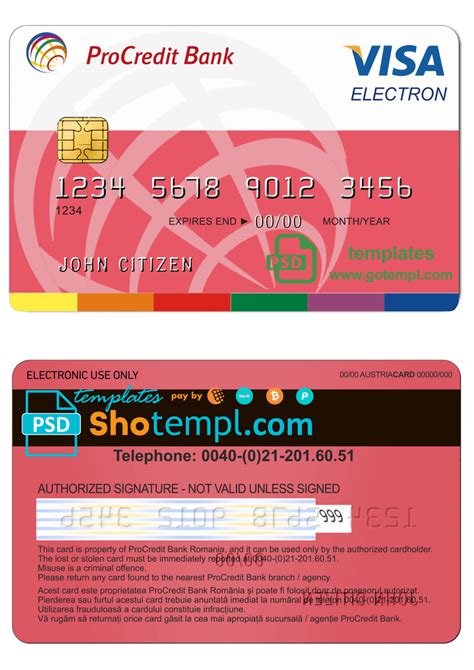 Romania Procredit Bank Visa Electron Credit Card Template In Psd Format