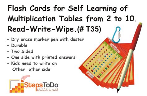 Flash Cards For Self Learning Of Multiplication Tables From 2 To 10