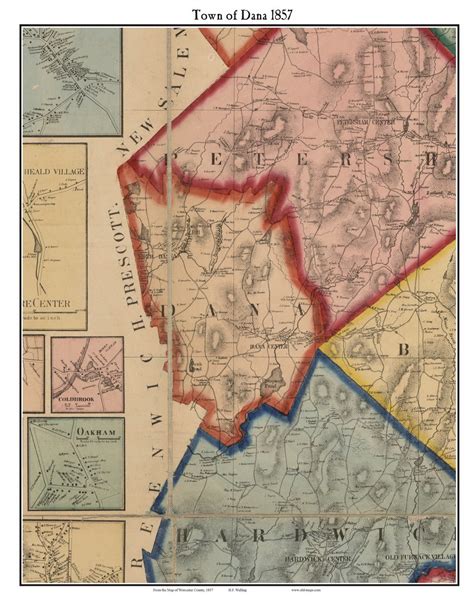 Dana Massachusetts 1857 Old Town Map Custom Print Worcester Co