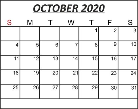 October 2020 Printable Calendar Template Printable Calendar March