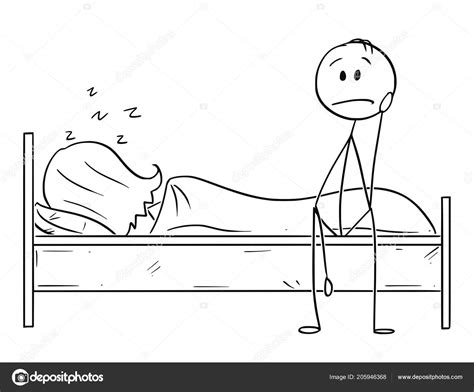 Cartoon Of Depressed Man Sitting On Bed While Woman Is Sleeping Stock Vector Image By ©ursus