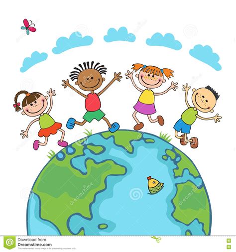Globe Kids. Children Earth Day. Vector Stock Vector - Illustration of ...