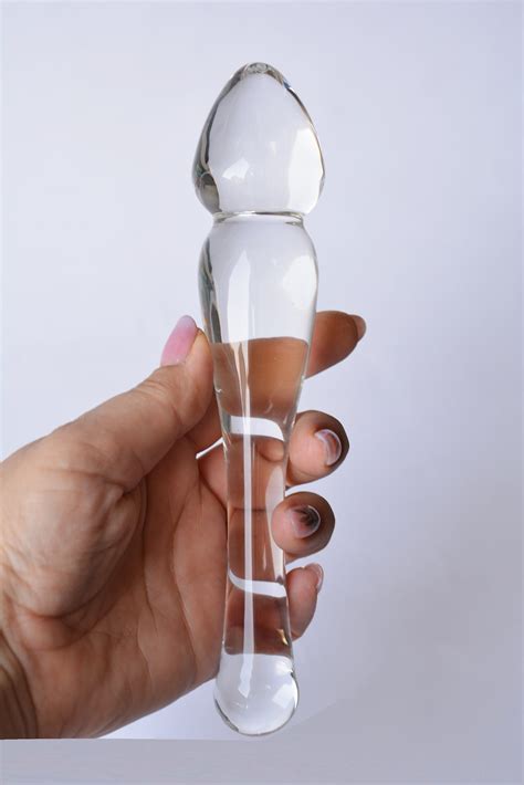 Double Glass Dildo Beaded Anal Sex Toy Clear Black Glass Wand Large