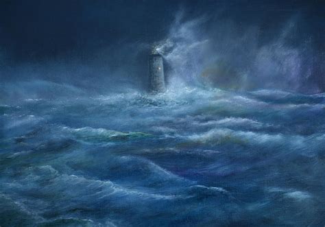 Lighthouse And Storm Painting By Paul Rowe Fine Art America