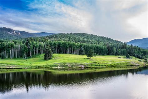 Free Photo Body Of Water Beside Green Leaved Trees Under Blue Cloudy