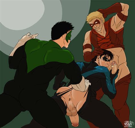 Nightwing Threesome With Red Arrow And Green Lantern Gay