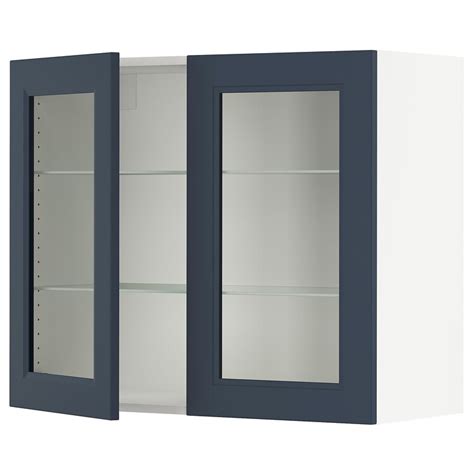 Sektion Wall Cabinet With 2 Glass Doors White Axstadmatte Blue