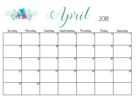 Free 2018 Monthly Flower Calendars Printable
