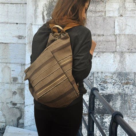 Handmade Backpack In Striped Cotton Canvas With Leather In Etsy